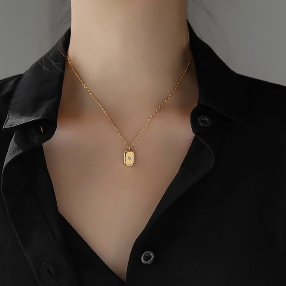 Star Constellation Rounded Edge Rectangle Stainless Steel Gold Necklace - Picture 3 of 9